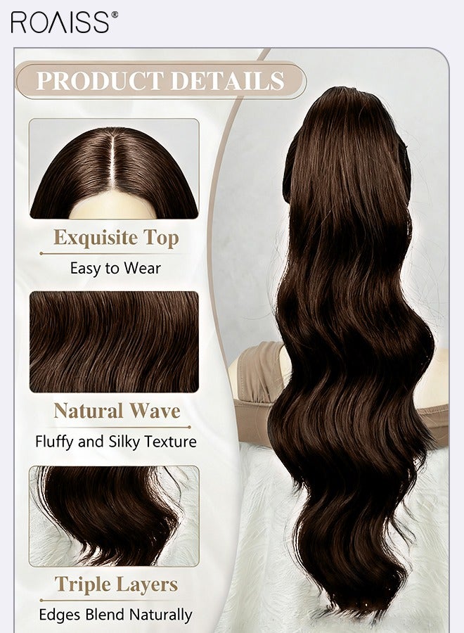 roaiss 22 Inch Ponytail Extensions Synthetic Curly Pony Tail for Daily Party Use Long Curly Hair Ponytail Extension Claw Jaw Clip Natural Fluffy Ponytail Wig with Drawstring for Women - Image 4